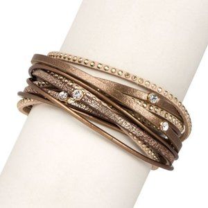 Double Segovia Stud Leather Wrap Bracelet (Brown)